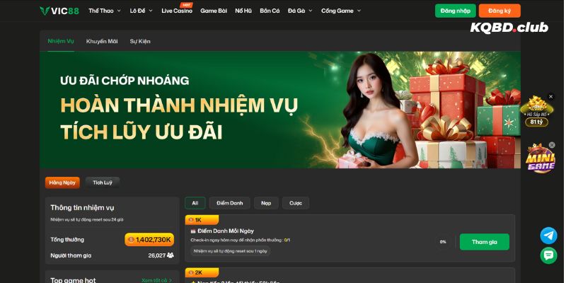 Người chơi có thể thực hiện các nhiệm vụ để nhận quà hàng ngày